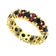 Siyah zirkon ve garnet 14 ayar altın yüzük