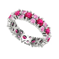 Rodolit garnet ve pembe kuvars 18 ayar beyaz altın yüzük
