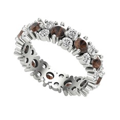 Elin Tamtur Yüzük - Dumanlı kuvars ve beyaz zirkon 18 ayar beyaz altın yüzük #1uu95j0