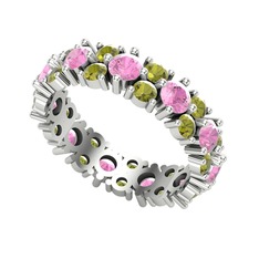 Pembe kuvars ve peridot 18 ayar beyaz altın yüzük