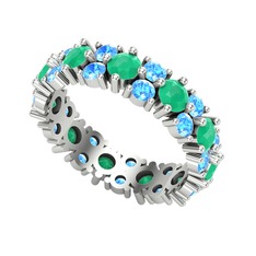 Elin Tamtur Yüzük - Kök zümrüt ve akuamarin 18 ayar beyaz altın yüzük #1xpngne