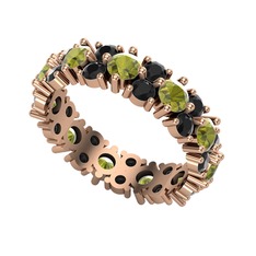 Peridot ve siyah zirkon 14 ayar rose altın yüzük