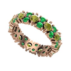 Peridot ve yeşil kuvars 925 ayar rose altın kaplama gümüş yüzük