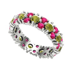 Peridot ve rodolit garnet 18 ayar beyaz altın yüzük
