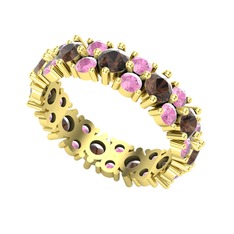 Elin Tamtur Yüzük - Dumanlı kuvars ve pembe kuvars 925 ayar altın kaplama gümüş yüzük #2v633o