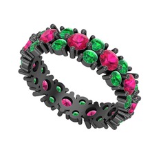 Rodolit garnet ve yeşil kuvars 925 ayar siyah rodyum kaplama gümüş yüzük