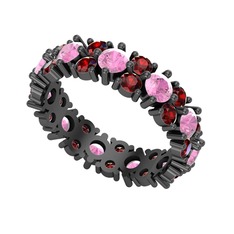 Elin Tamtur Yüzük - Pembe kuvars ve garnet 925 ayar siyah rodyum kaplama gümüş yüzük #4jgmax