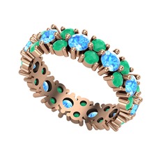 Elin Tamtur Yüzük - Akuamarin ve kök zümrüt 8 ayar rose altın yüzük #586dym