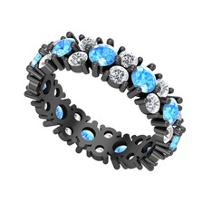 Elin Tamtur Yüzük - Akuamarin ve pırlanta 925 ayar siyah rodyum kaplama gümüş yüzük (1.32 karat) #6kqjrr