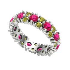 Rodolit garnet ve peridot 8 ayar beyaz altın yüzük