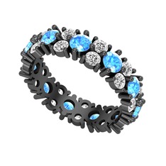 Elin Tamtur Yüzük - Akuamarin ve swarovski 925 ayar siyah rodyum kaplama gümüş yüzük #9o5j4s