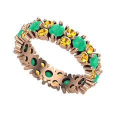 Kök zümrüt ve sitrin 8 ayar rose altın yüzük