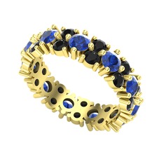 Lab safir ve siyah zirkon 925 ayar altın kaplama gümüş yüzük