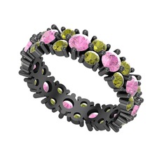 Pembe kuvars ve peridot 925 ayar siyah rodyum kaplama gümüş yüzük