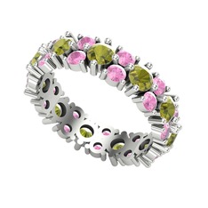 Peridot ve pembe kuvars 14 ayar beyaz altın yüzük