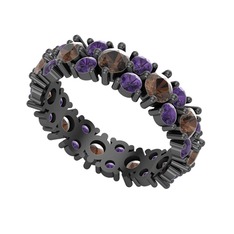 Elin Tamtur Yüzük - Dumanlı kuvars ve ametist 925 ayar siyah rodyum kaplama gümüş yüzük #ga62g6