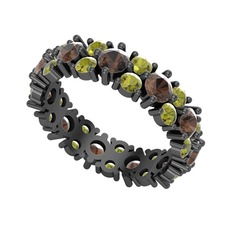 Elin Tamtur Yüzük - Dumanlı kuvars ve peridot 925 ayar siyah rodyum kaplama gümüş yüzük #gpux2e