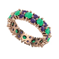 Elin Tamtur Yüzük - Kök zümrüt ve ametist 8 ayar rose altın yüzük #h3nvhd