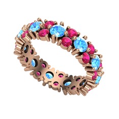 Akuamarin ve rodolit garnet 14 ayar rose altın yüzük