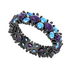 Elin Tamtur Yüzük - Ametist ve akuamarin 925 ayar siyah rodyum kaplama gümüş yüzük #ktam7z