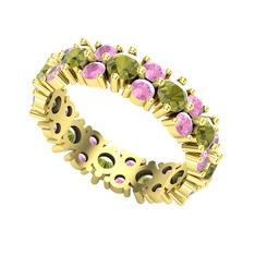Peridot ve pembe kuvars 14 ayar altın yüzük