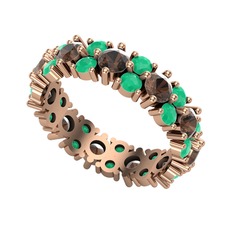 Elin Tamtur Yüzük - Dumanlı kuvars ve kök zümrüt 14 ayar rose altın yüzük #m7dtwb