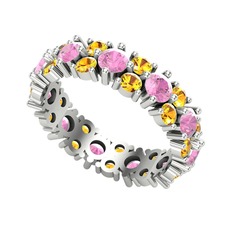 Pembe kuvars ve sitrin 14 ayar beyaz altın yüzük