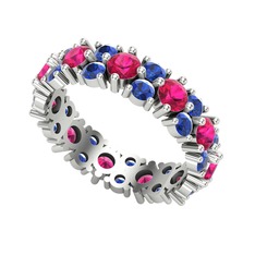 Rodolit garnet ve lab safir 18 ayar beyaz altın yüzük
