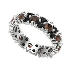 Elin Tamtur Yüzük - Dumanlı kuvars ve siyah zirkon 8 ayar beyaz altın yüzük #qgn73k