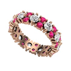 Beyaz zirkon ve rodolit garnet 18 ayar rose altın yüzük