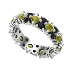 Elin Tamtur Yüzük - Peridot ve siyah zirkon 14 ayar beyaz altın yüzük #ts7923