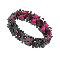 Elin Tamtur Yüzük - Kök yakut ve rodolit garnet 925 ayar siyah rodyum kaplama gümüş yüzük #upcvg7