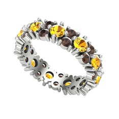 Elin Tamtur Yüzük - Sitrin ve dumanlı kuvars 8 ayar beyaz altın yüzük #w7npbm