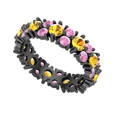 Elin Tamtur Yüzük - Sitrin ve pembe kuvars 925 ayar siyah rodyum kaplama gümüş yüzük #wznnw2