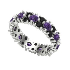 Elin Tamtur Yüzük - Ametist ve siyah zirkon 8 ayar beyaz altın yüzük #xi7d42