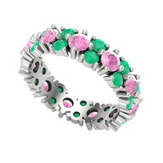 Elin Tamtur Yüzük - Pembe kuvars ve kök zümrüt 18 ayar beyaz altın yüzük #yyaro7