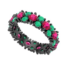 Elin Tamtur Yüzük - Rodolit garnet ve kök zümrüt 925 ayar siyah rodyum kaplama gümüş yüzük #z6v38w