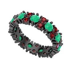 Kök zümrüt ve garnet 925 ayar siyah rodyum kaplama gümüş yüzük