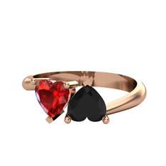 Garnet ve siyah zirkon 8 ayar rose altın yüzük