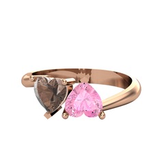 Dumanlı kuvars ve pembe kuvars 14 ayar rose altın yüzük