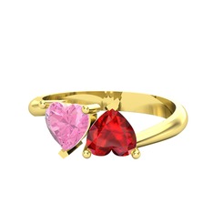Pembe kuvars ve garnet 18 ayar altın yüzük