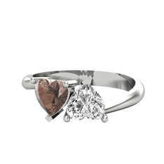 Dumanlı kuvars ve swarovski 8 ayar beyaz altın yüzük