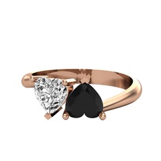 İkili Ena Kalp Yüzük - Swarovski ve siyah zirkon 925 ayar rose altın kaplama gümüş yüzük #11whzt8