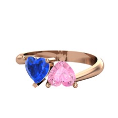 Lab safir ve pembe kuvars 18 ayar rose altın yüzük