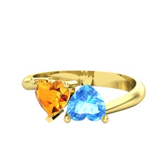 Sitrin ve akuamarin 14 ayar altın yüzük