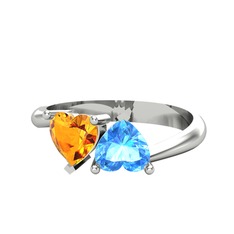 Sitrin ve akuamarin 18 ayar beyaz altın yüzük