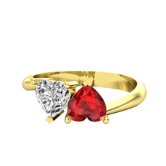 İkili Ena Kalp Yüzük - Beyaz zirkon ve garnet 18 ayar altın yüzük #13d36yw