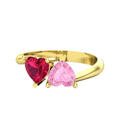 Rodolit garnet ve pembe kuvars 18 ayar altın yüzük