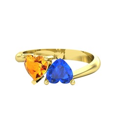 Sitrin ve lab safir 925 ayar altın kaplama gümüş yüzük