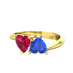 İkili Ena Kalp Yüzük - Rodolit garnet ve lab safir 8 ayar altın yüzük #16b5v3h